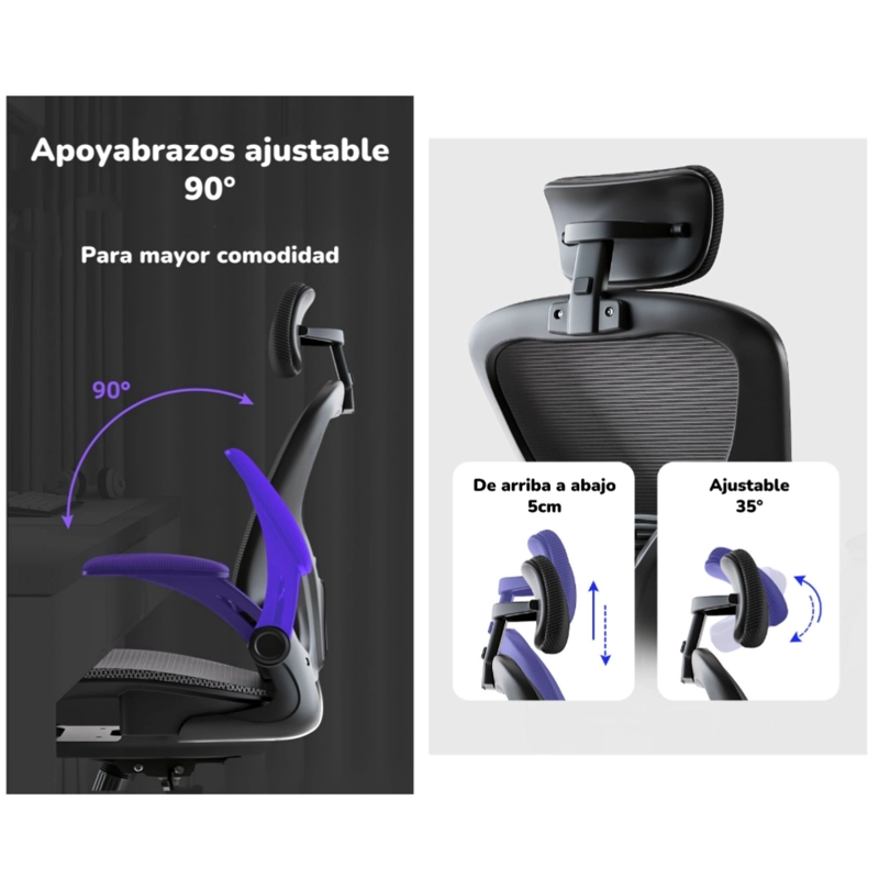 SILLA DE ESCRITORIO GRIS CON APOYA CABEZA W901 BY LUBABYCAS - 4