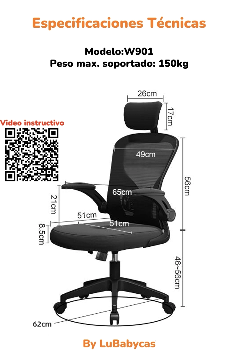 SILLA DE ESCRITORIO GRIS CON APOYA CABEZA W901 BY LUBABYCAS - 7