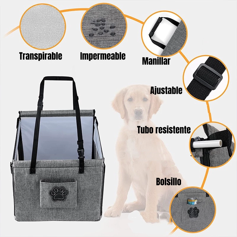 ASIENTO DE AUTO 49CM PERROS PLEGABLE CON PROTECTOR GUARD - 4