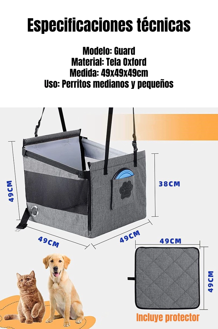 ASIENTO DE AUTO 49CM PERROS PLEGABLE CON PROTECTOR GUARD - 8