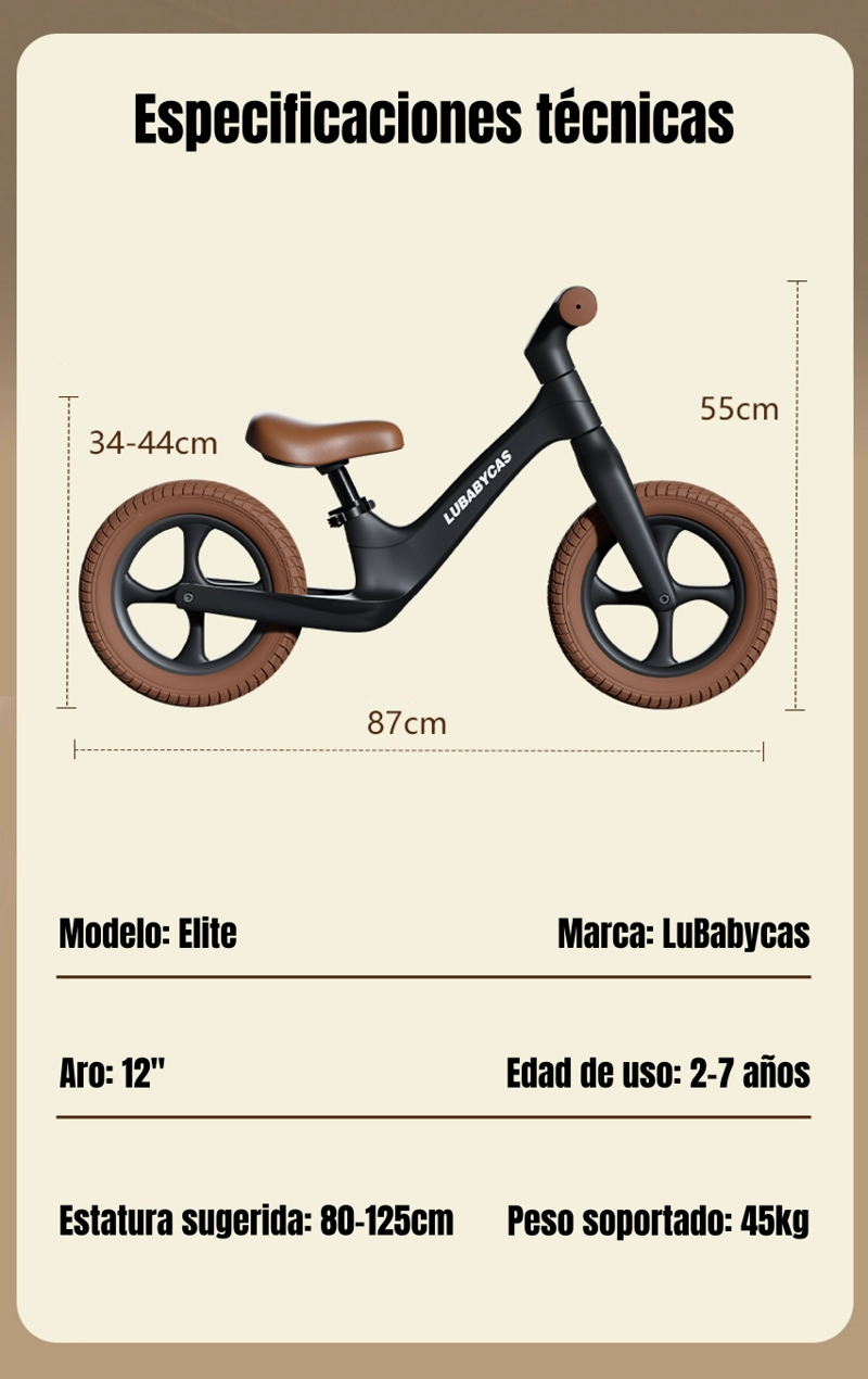 BICICLETA DE EQUILIBRIO ARO 12 2-7 AÑOS ELITE LUBABYCAS - 8