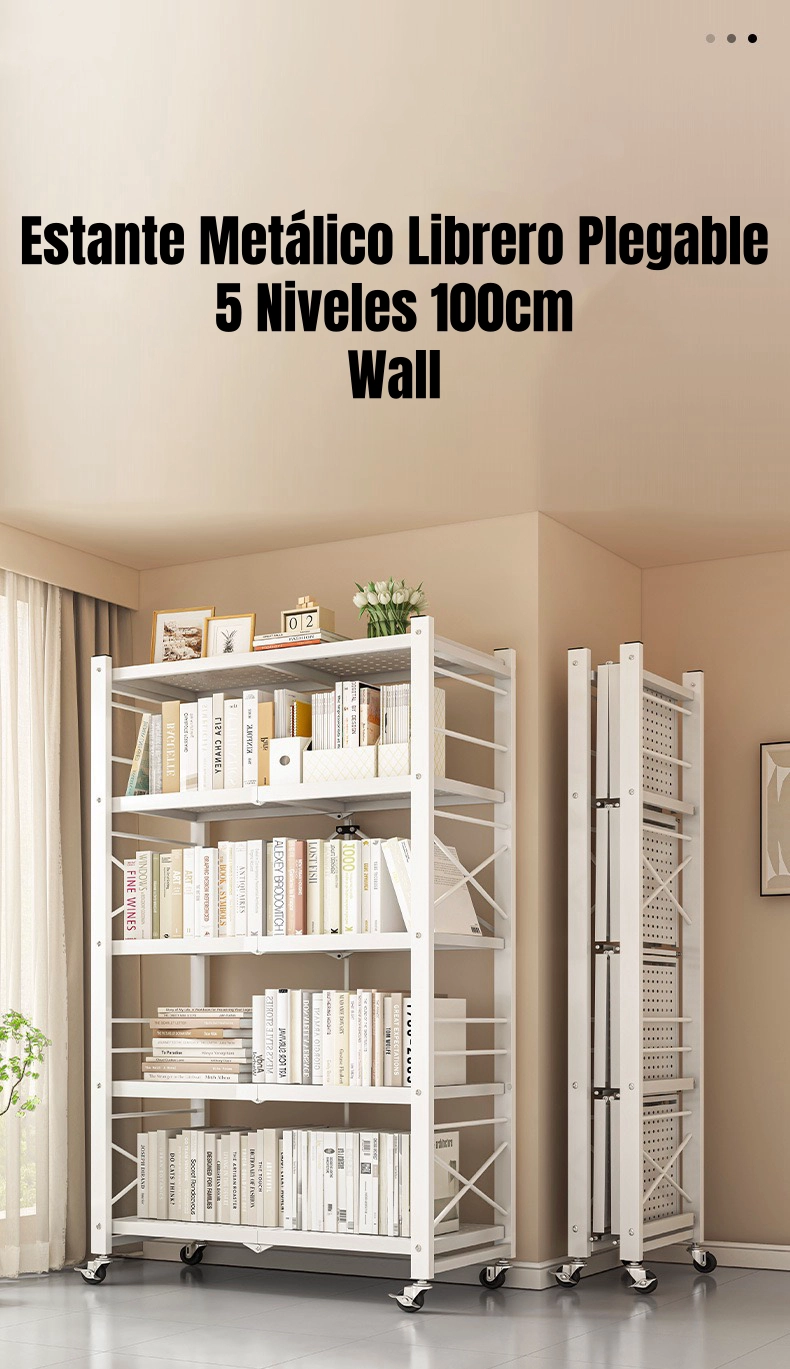 ESTANTE METALICO LIBRERO PLEGABLE 5 NIVELES 100CM WALL - 2