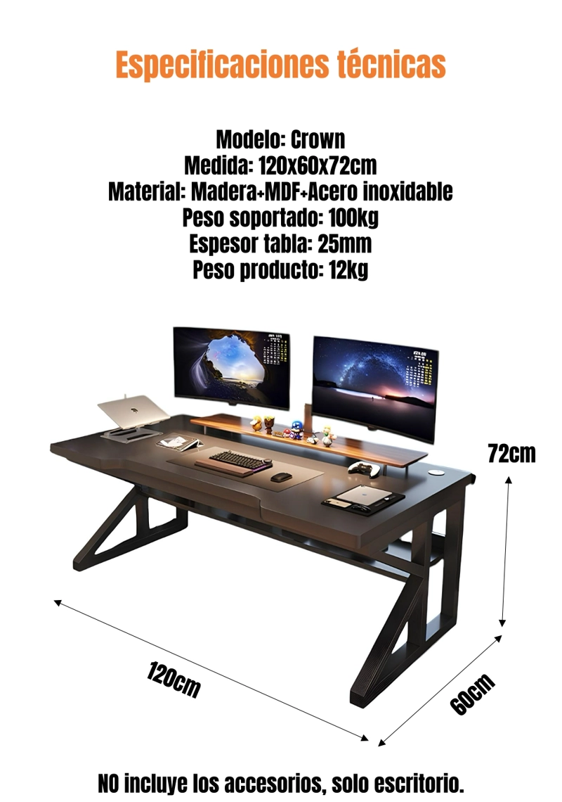 ESCRITORIO DE MADERA CON REPISA INFERIOR 120X60X72CM CROWN - 8