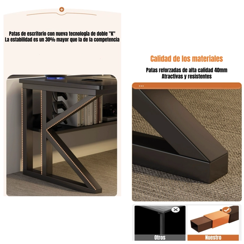 ESCRITORIO DE MADERA CON REPISA INFERIOR 140X60X72CM CROWN - 6