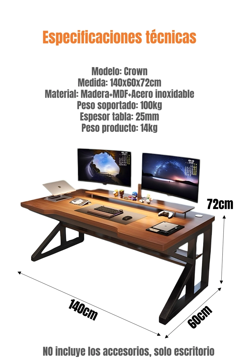 ESCRITORIO DE MADERA CON REPISA INFERIOR 140X60X72CM CROWN - 8