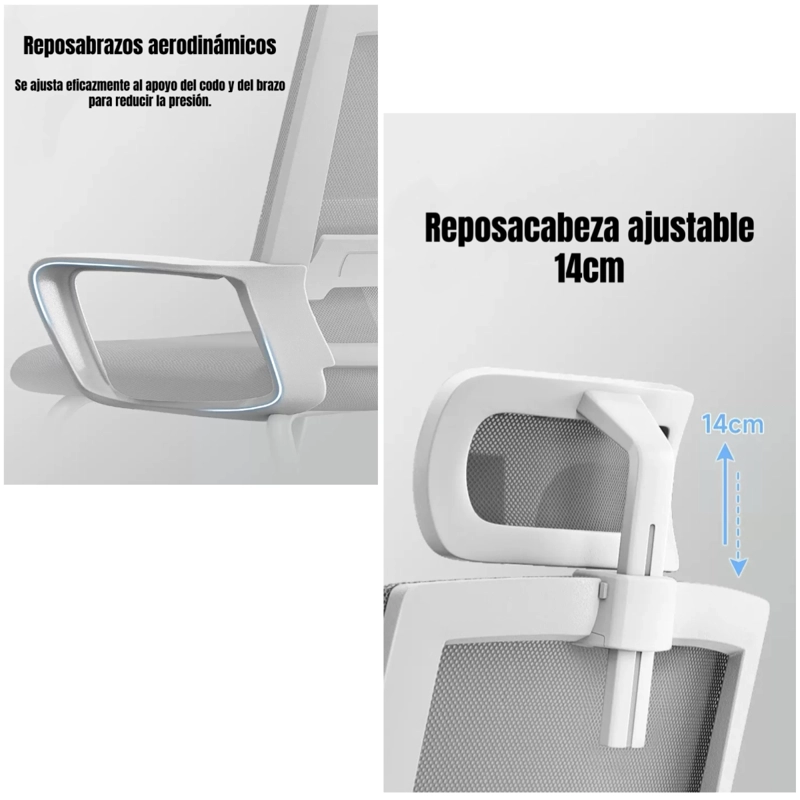 SILLA DE ESCRITORIO OFICINA CON REPOSACABEZAS POLAR NEGRA - 4