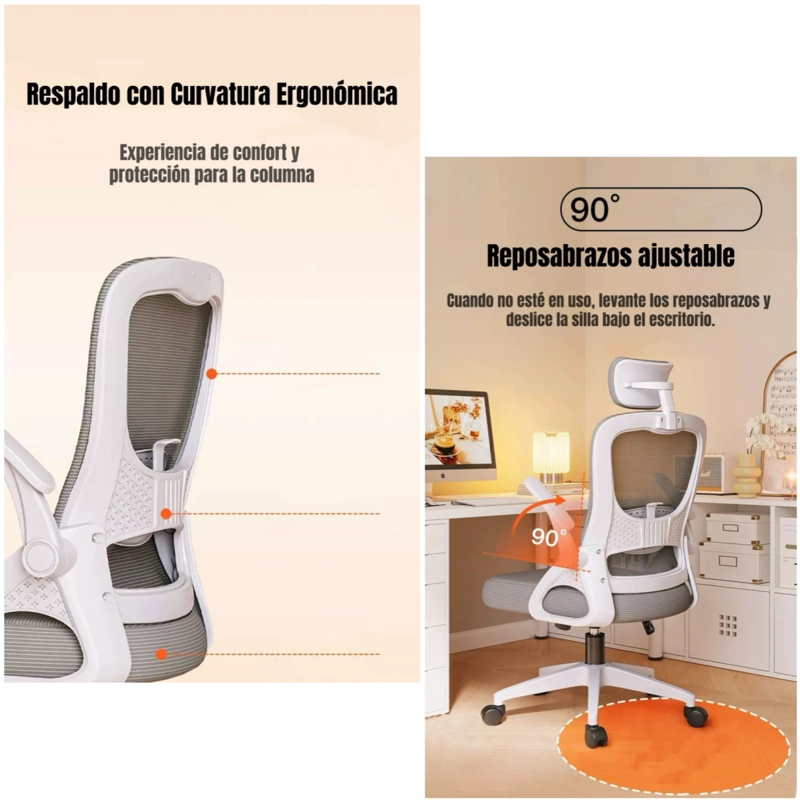 SILLA ESCRITORIO OFICINA REPOSACABEZAS RECLINABLE W807 NEGRA - 3