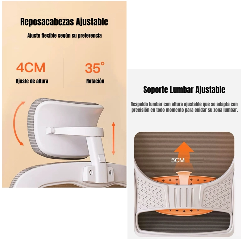 SILLA ESCRITORIO OFICINA REPOSACABEZAS RECLINABLE W807 NEGRA - 4