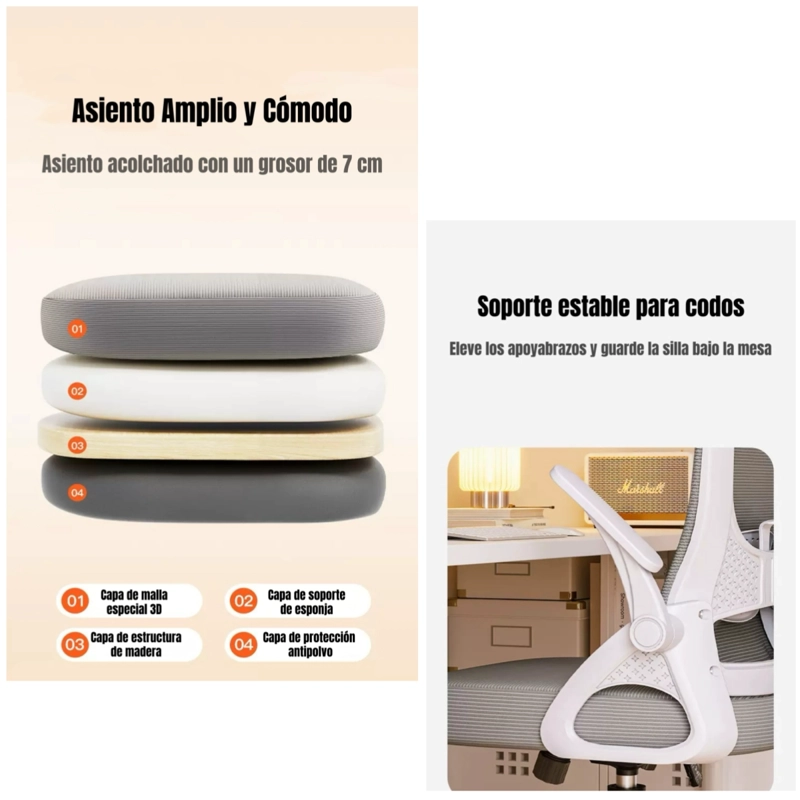 SILLA ESCRITORIO OFICINA REPOSACABEZAS RECLINABLE W807 NEGRA - 5