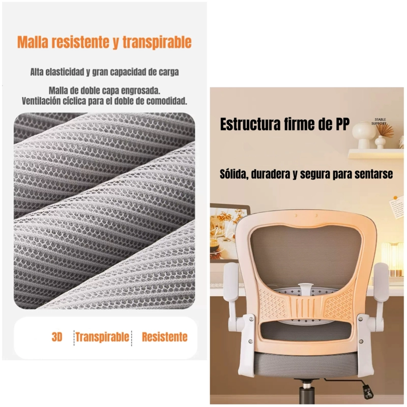 SILLA ESCRITORIO OFICINA REPOSACABEZAS RECLINABLE W807 NEGRA - 7