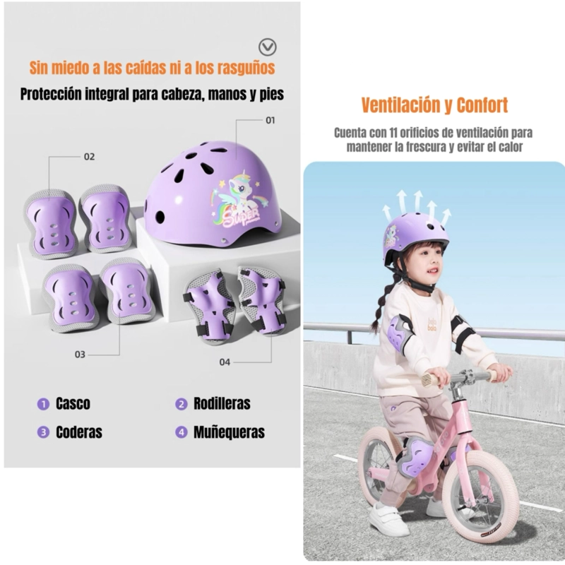 CASCO INFANTIL Y SET DE PROTECCION 6 PIEZAS SUPER LUBABYCAS - 3