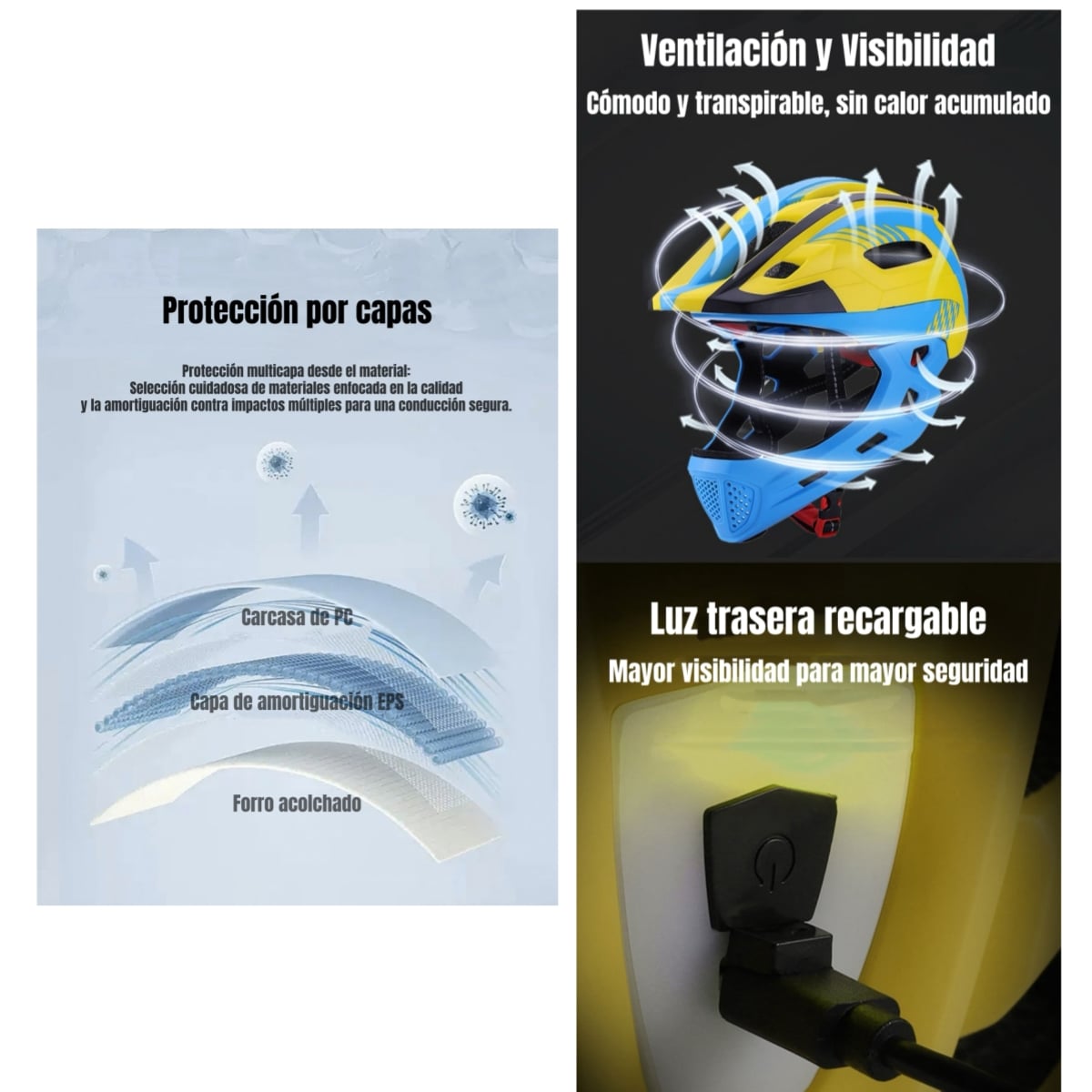 CASCO INTEGRAL INFANTIL BICI 2 EN 1 CON LUZ NEUE LUBABYCAS - 4