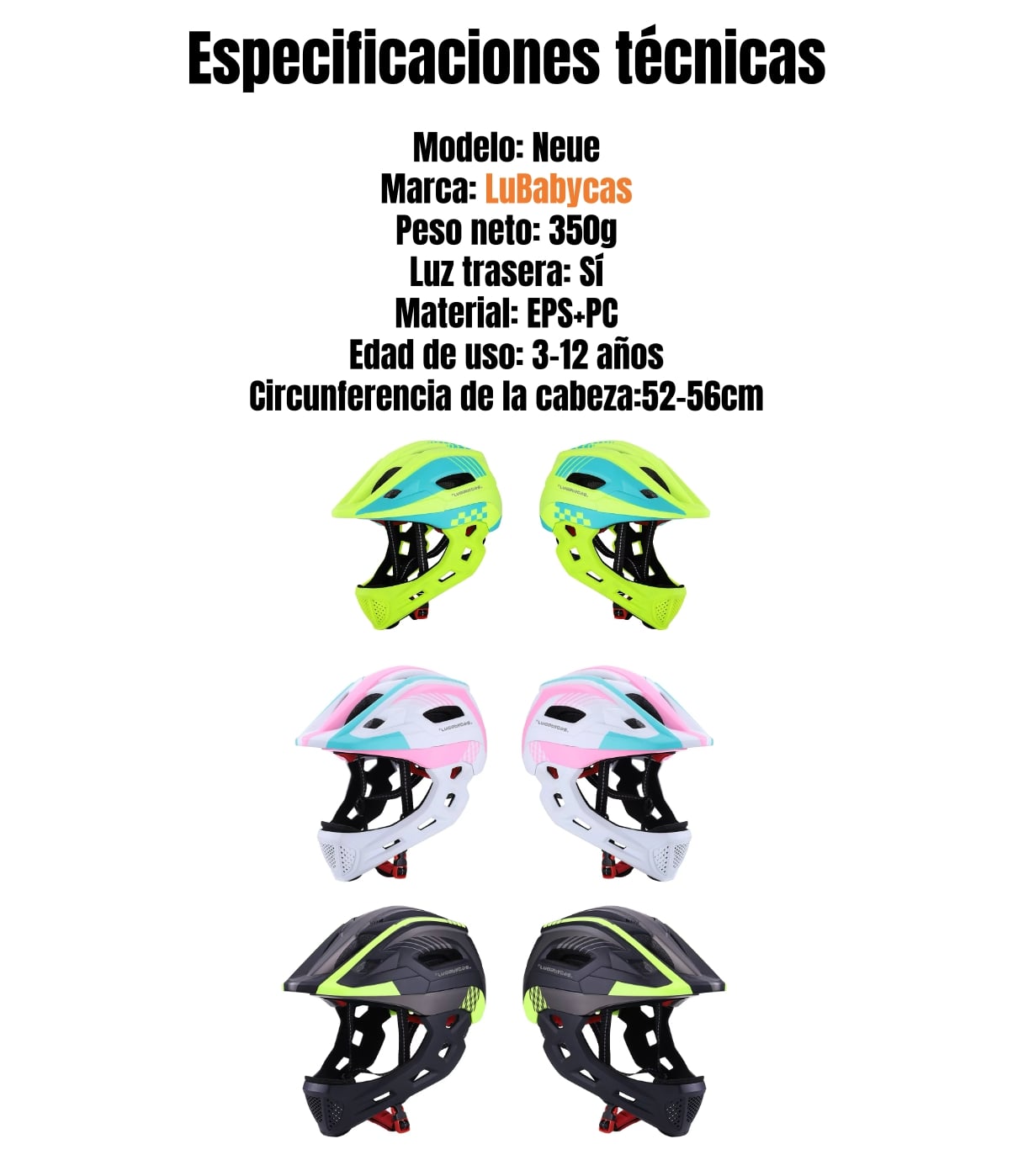 CASCO INTEGRAL INFANTIL BICI 2 EN 1 CON LUZ NEUE LUBABYCAS - 8