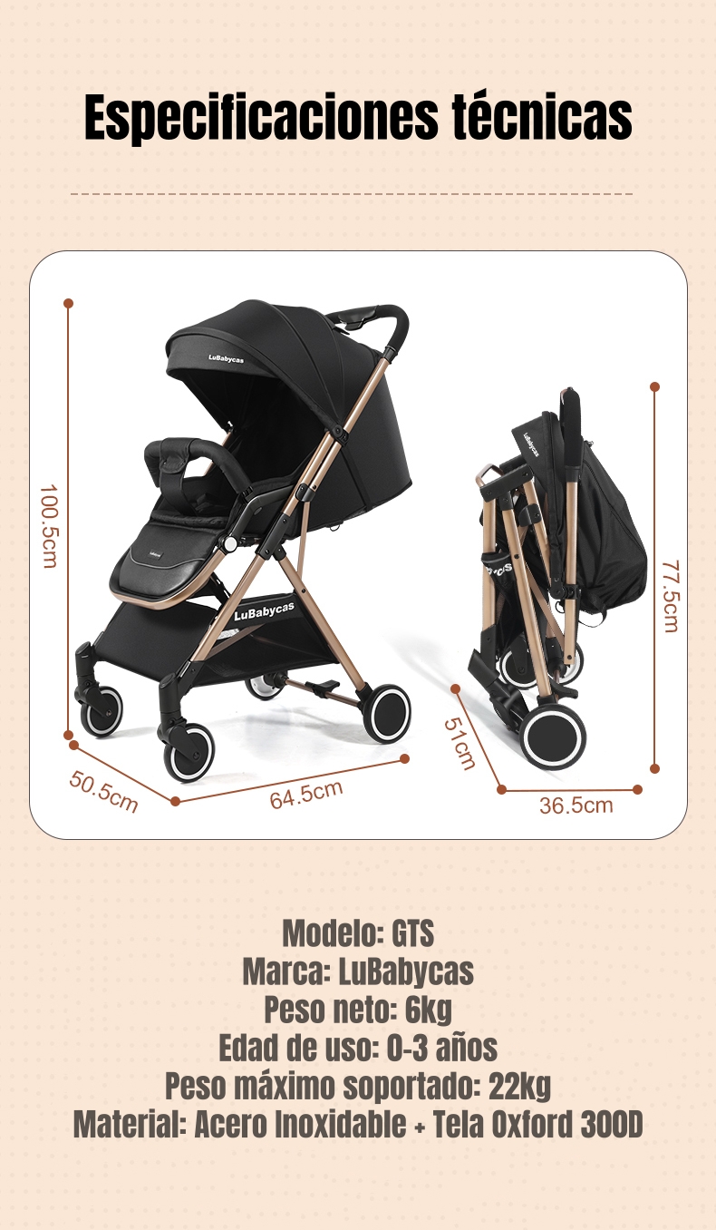 COCHE DE PASEO ULTRA LIVIANO 0-3 AÑOS GTS LUBABYCAS - 8