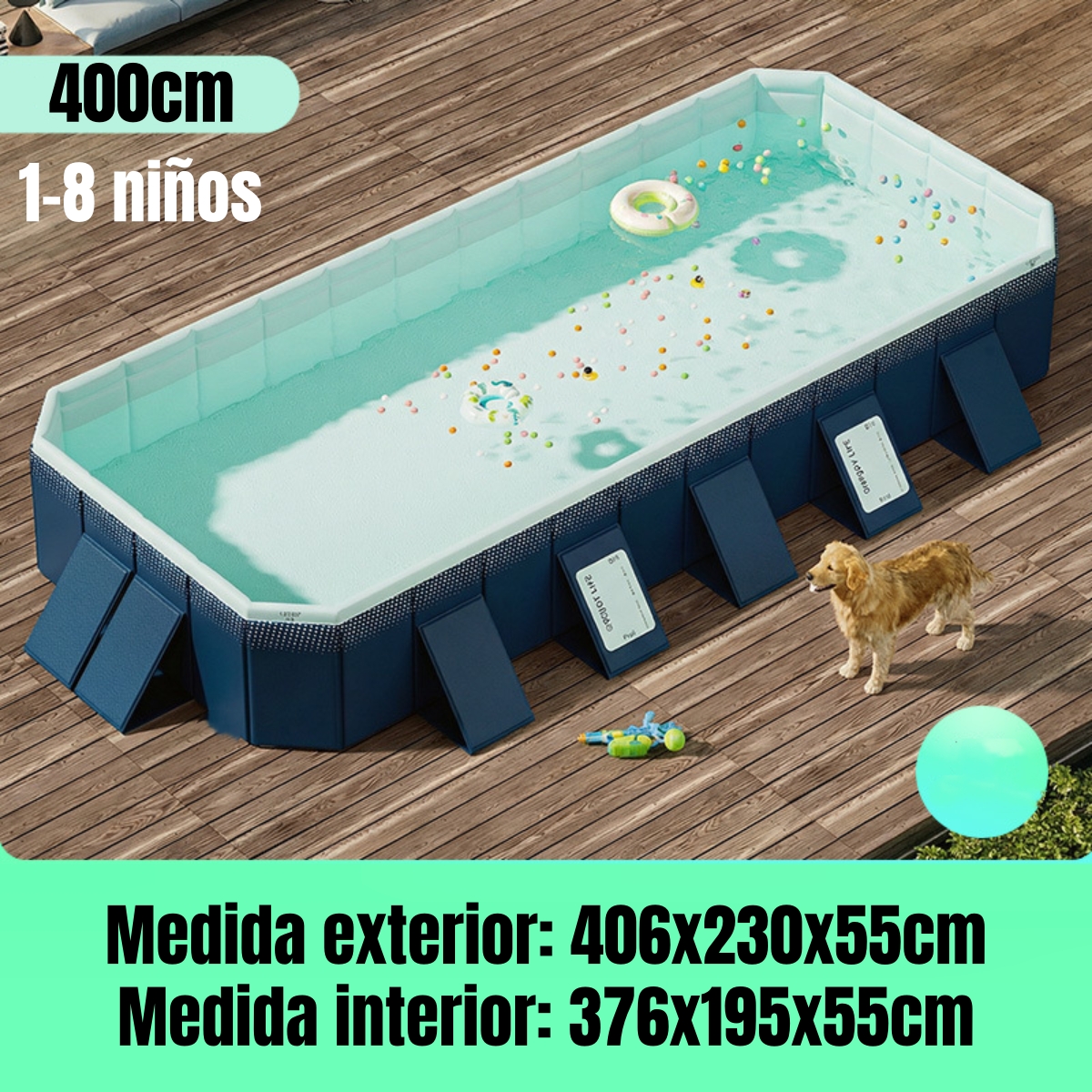 PISCINA PLEGABLE NO REQUIERE INFLADO 400CM NIÑOS LUBABYCAS - 8