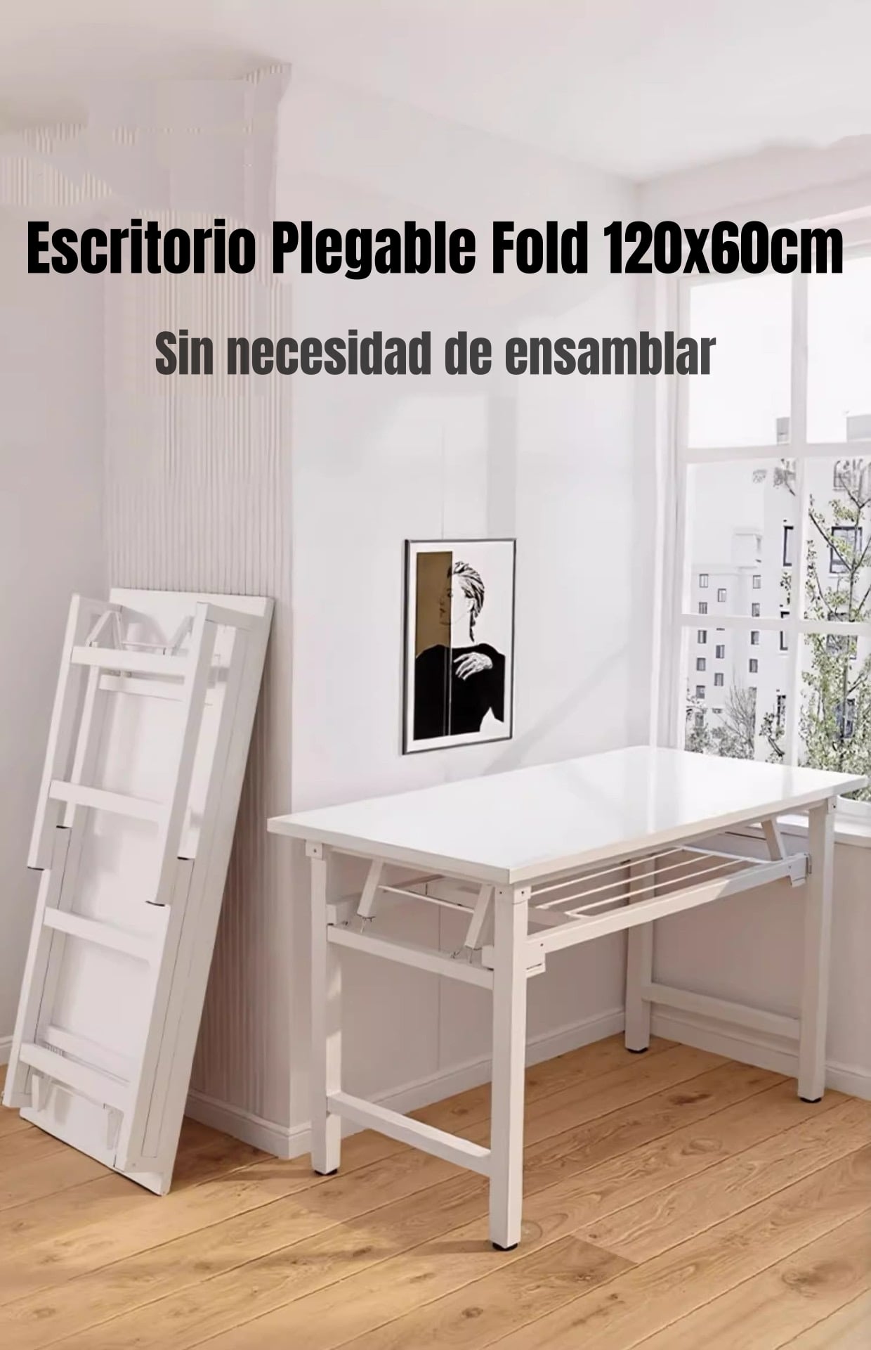 ESCRITORIO PLEGABLE SIN NECESIDAD DE ENSAMBLADO 120X60CM - 2