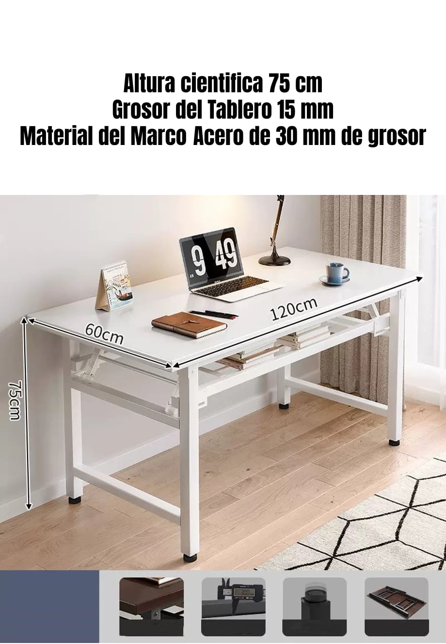 ESCRITORIO PLEGABLE SIN NECESIDAD DE ENSAMBLADO 120X60CM - 5