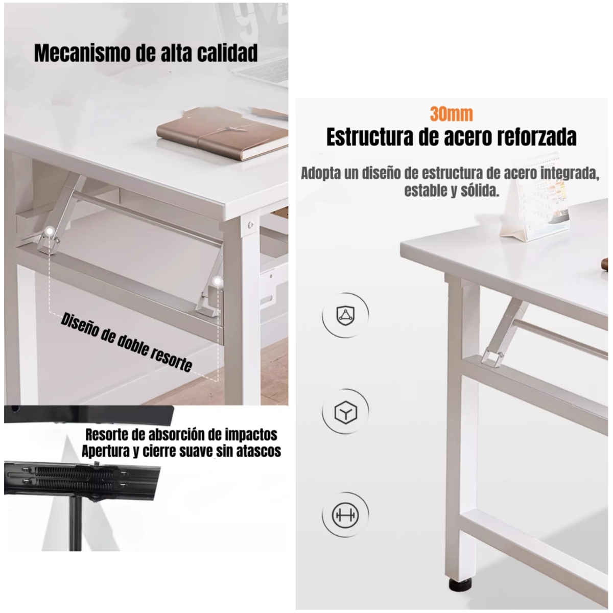 ESCRITORIO PLEGABLE SIN NECESIDAD DE ENSAMBLADO 120X60CM - 6