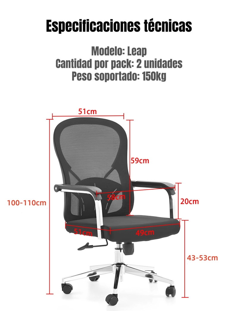 SILLA DE ESCRITORIO EJECUTIVA ERGONOMICA PACK 2 SILLAS LEAP - 6