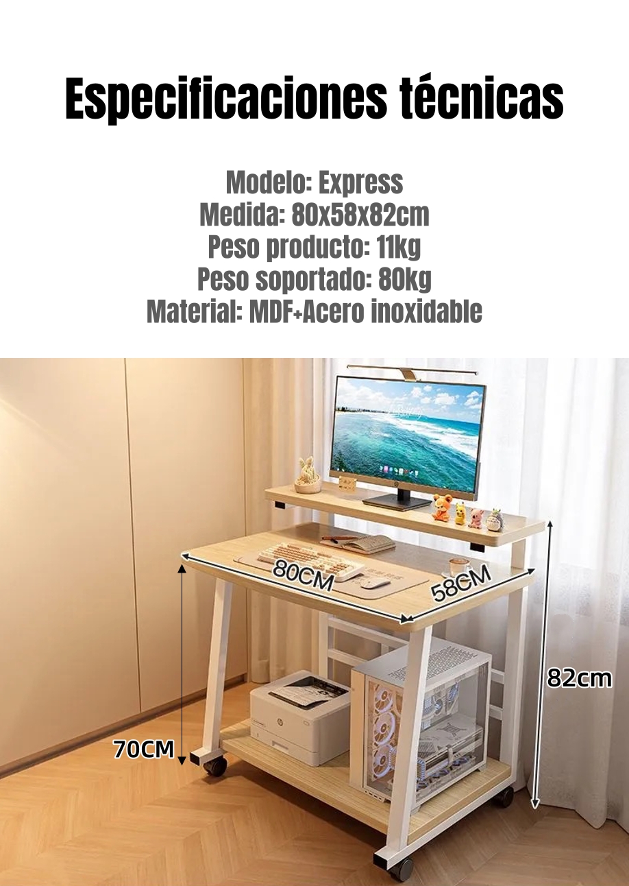 ESCRITORIO MOVIL COMPACTO CON REPISA 80X58X82CM EXPRESS - 8