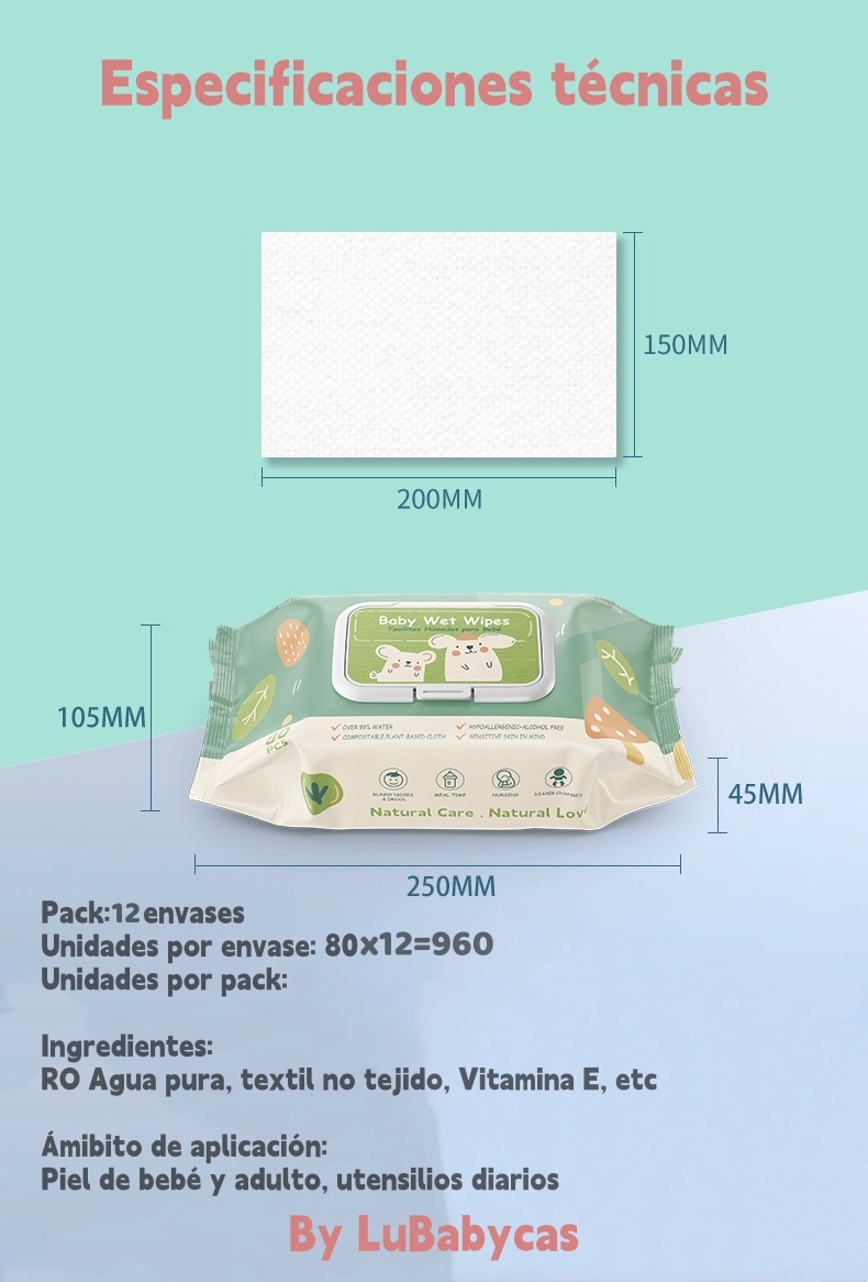 TOALLITAS HUMEDAS CON TAPA PACK 12X80 UNIDADES LUBABYCAS - 8