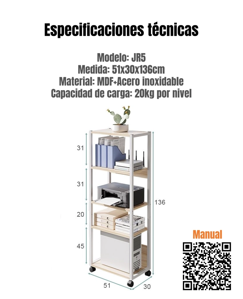 ESTANTES REPISAS DE 5 NIVELES MOVIBLE 51X30X136CM JR5 - 8