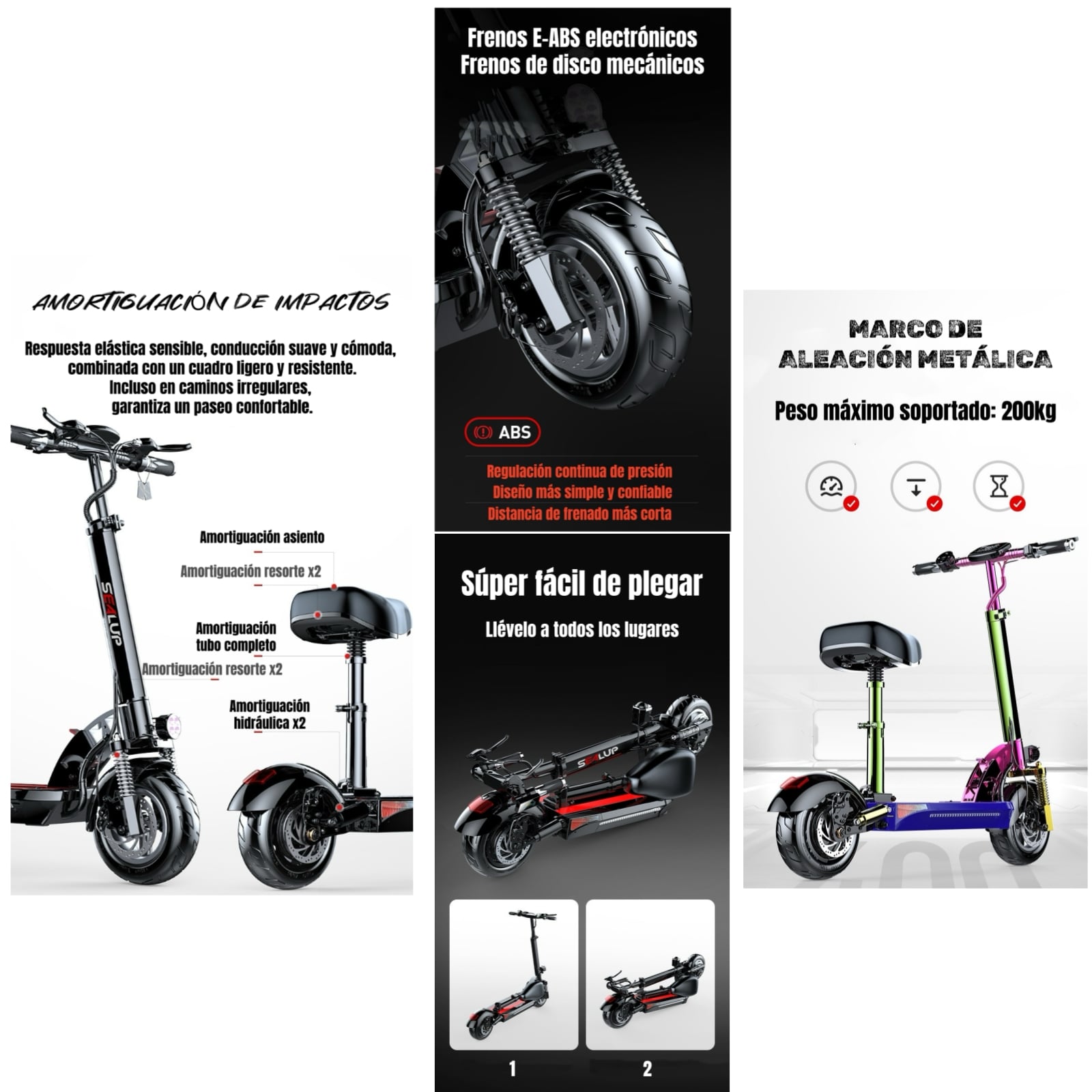 SCOOTER ADULTO ELE CTRICO FLASH 48V 500W 80KM ALUMINIO NEGRO - 4
