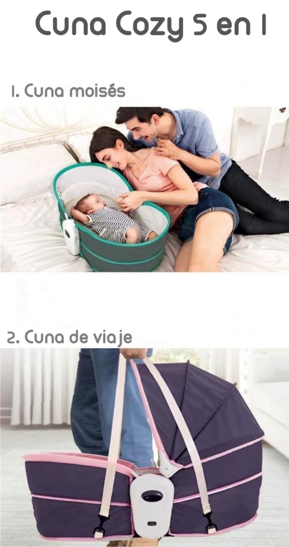 CUNA MOISE S 5 EN 1 CON VIBRACION MOSQUITERO LUBABYCAS ROSADA - 2