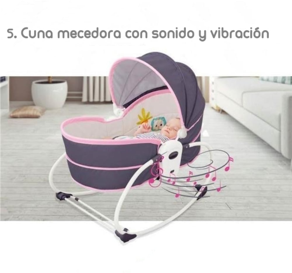 CUNA MOISE S 5 EN 1 CON VIBRACION MOSQUITERO LUBABYCAS ROSADA - 4