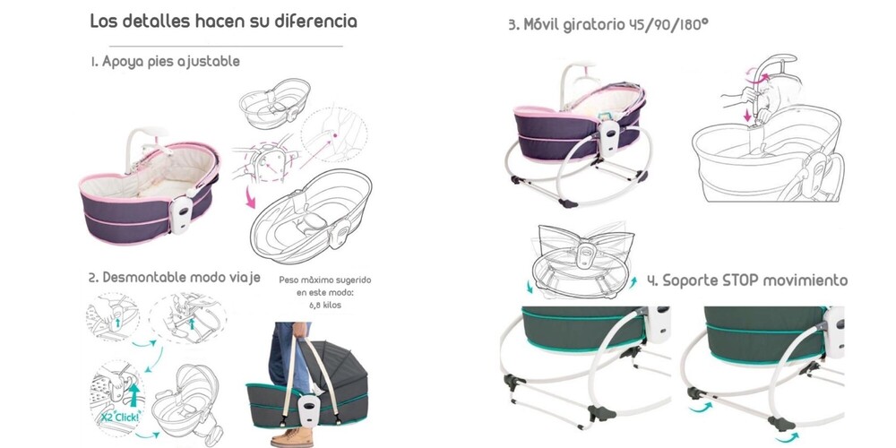 CUNA MOISE S 5 EN 1 CON VIBRACION MOSQUITERO LUBABYCAS ROSADA - 5