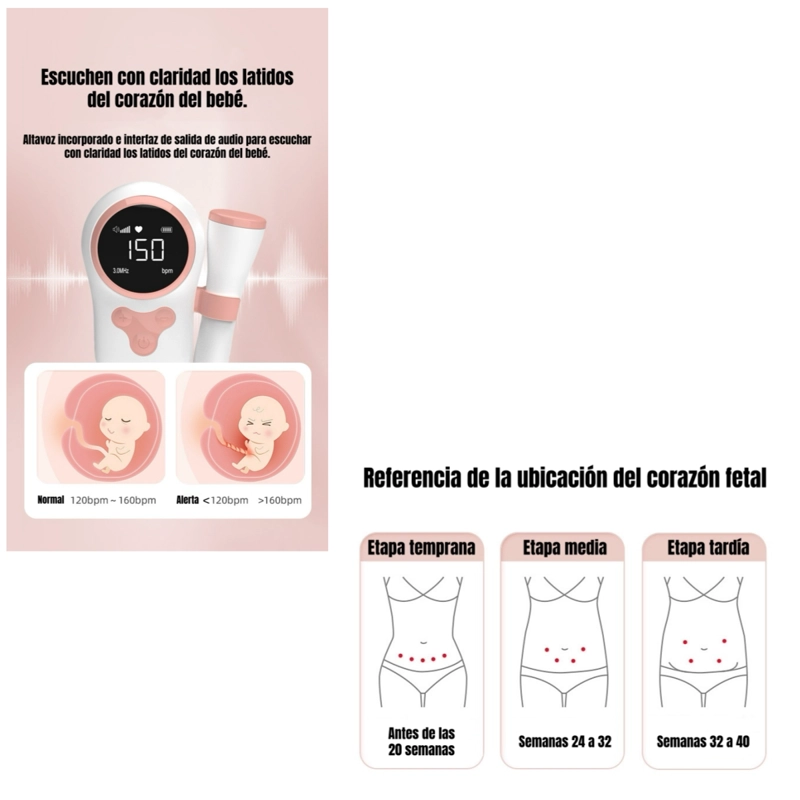 MONITOR FETAL DOPPLER LATIDOS CORAZON BEBE  GRIS LUBABYCAS - 6