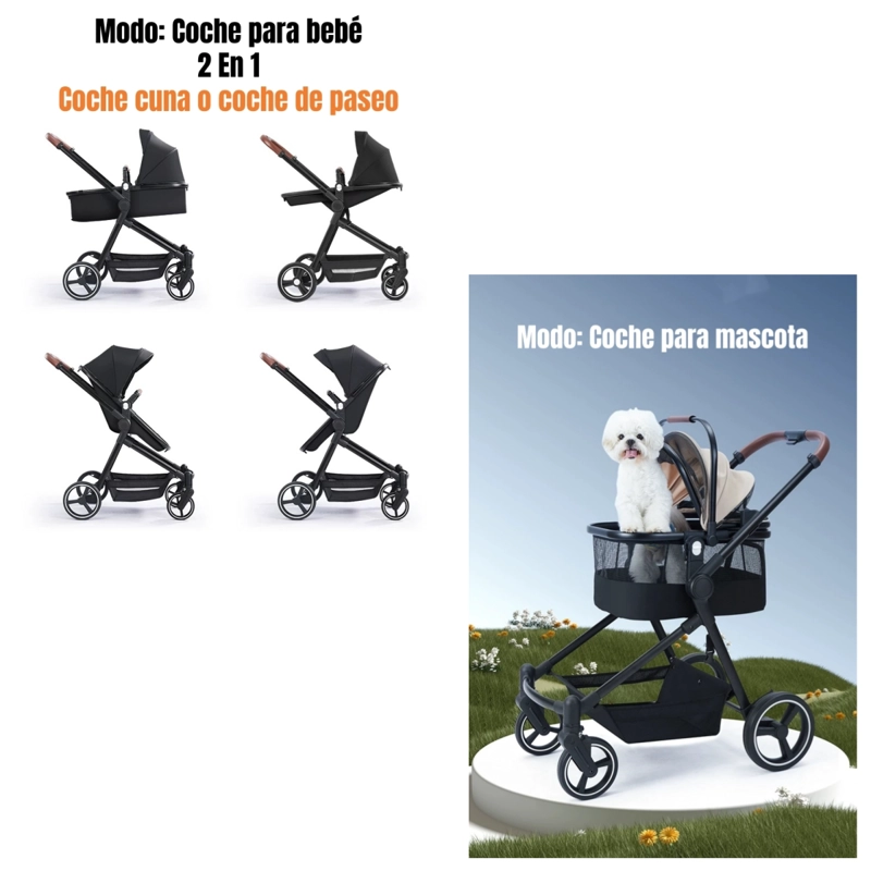 COCHE DE BEBE  Y MASCOTA 2 EN 1 MIX NEGRO BY LUBABYCAS - 3