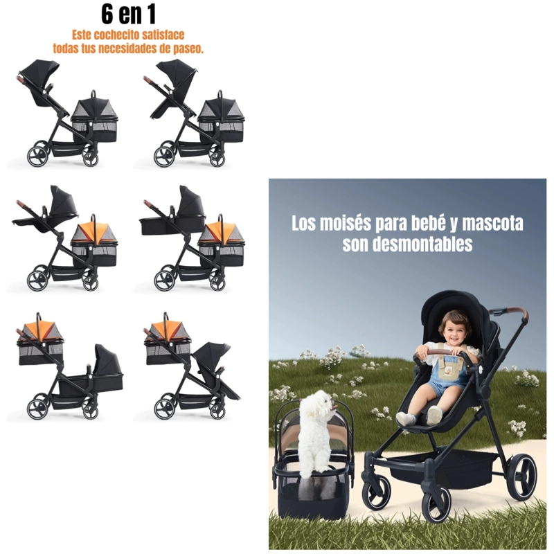 COCHE DE BEBE  Y MASCOTA 2 EN 1 MIX NEGRO BY LUBABYCAS - 4