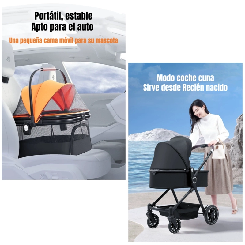 COCHE DE BEBE  Y MASCOTA 2 EN 1 MIX NEGRO BY LUBABYCAS - 5