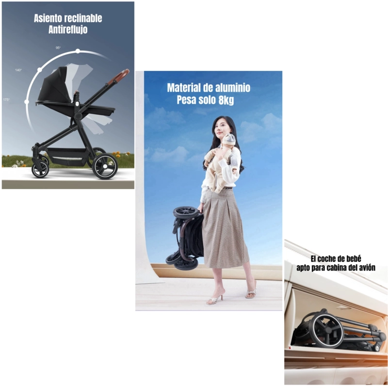COCHE DE BEBE  Y MASCOTA 2 EN 1 MIX NEGRO BY LUBABYCAS - 6