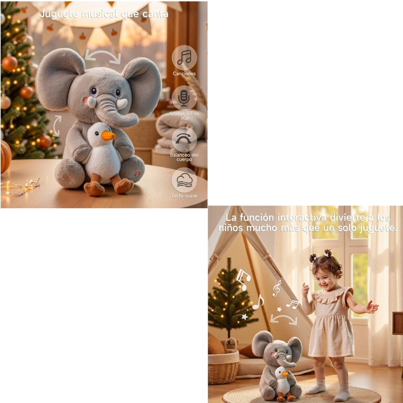 PELUCHE ELEFANTE INTERACTIVO GRABA CANTA Y SE BALANCEA TM389 - 2