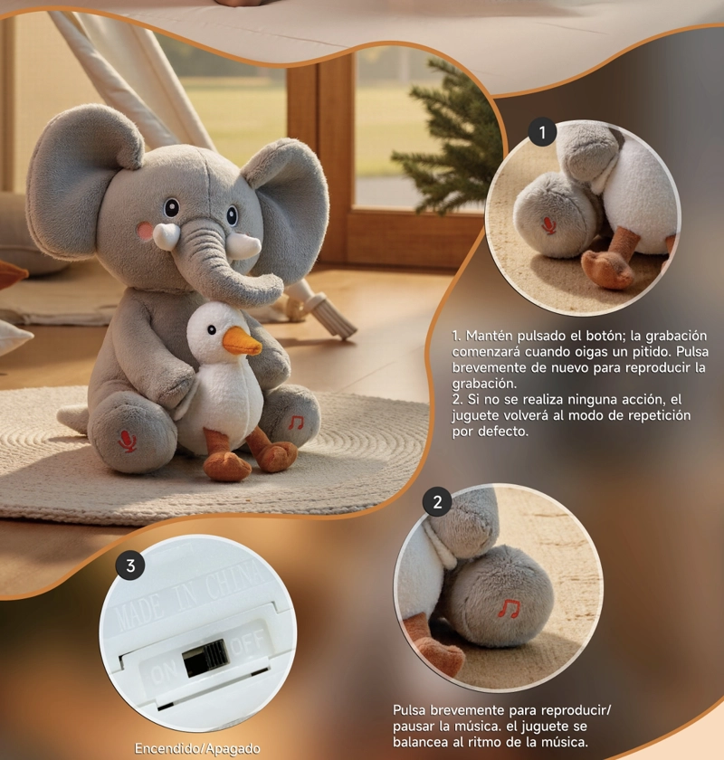 PELUCHE ELEFANTE INTERACTIVO GRABA CANTA Y SE BALANCEA TM389 - 5