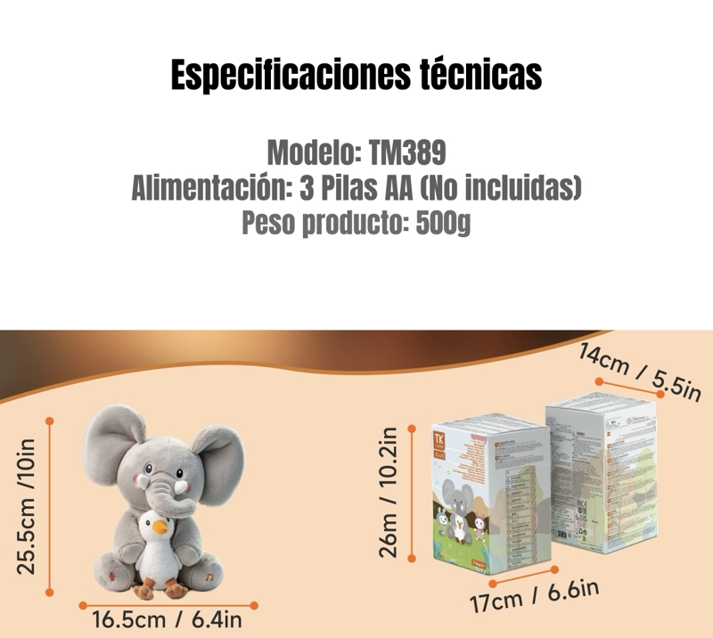 PELUCHE ELEFANTE INTERACTIVO GRABA CANTA Y SE BALANCEA TM389 - 7