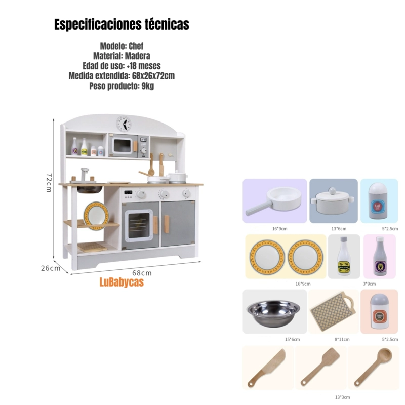 COCINA DE JUGUETE INFANTIL NIÑOS LUBABYCAS ACCESORIOS CHEF - 7