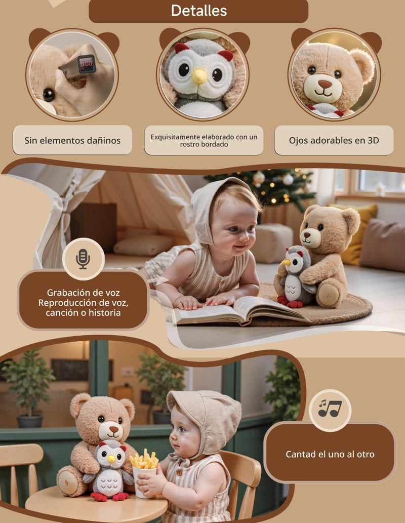 PELUCHE INTERACTIVO OSO MUSICAL GRABACION JP008 LUBABYCAS - 5