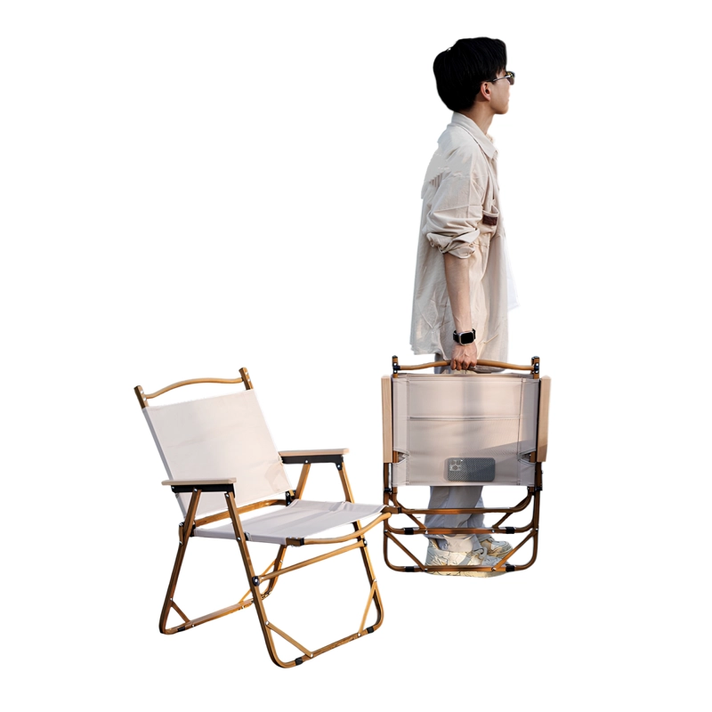 SILLA PLEGABLE CAMPING CON BOLSILLO PLAYA PICNIC BEIGE KEMI - 1