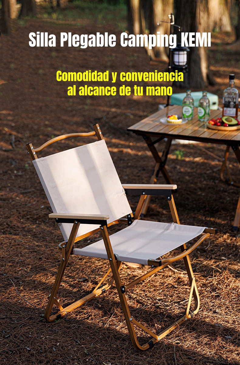 SILLA PLEGABLE CAMPING CON BOLSILLO PLAYA PICNIC BEIGE KEMI - 2