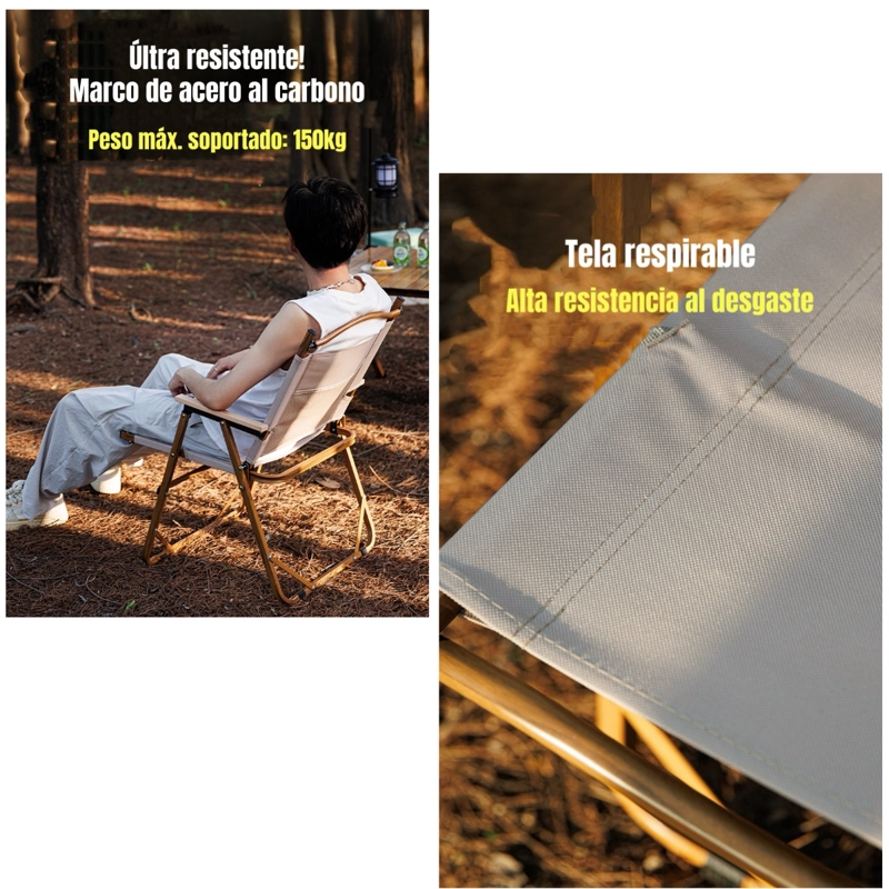 SILLA PLEGABLE CAMPING CON BOLSILLO PLAYA PICNIC BEIGE KEMI - 3