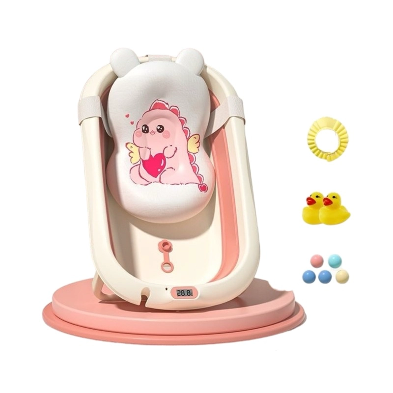 BAÑERA CON TERMOMETRO COJIN PREMIUM ROSADA LUBABYCAS - 1