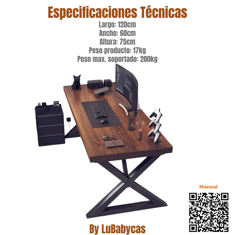 ESCRITORIO MESA COMEDOR GAMER 120*60*75CM LUBABYCAS - 8