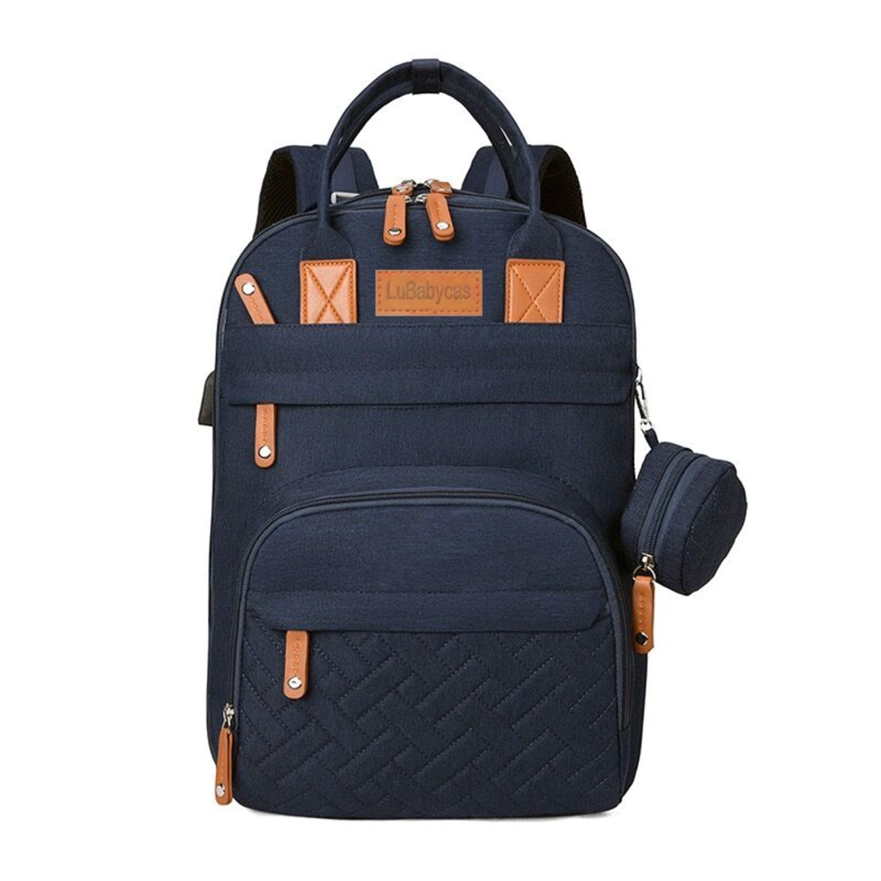 MOCHILA MATERNAL CON MONEDERO Y COLGADOR LUBABYCAS AZUL - 1