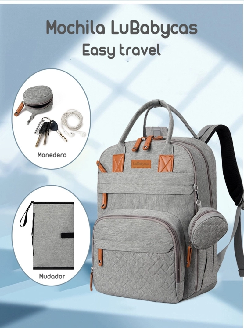 MOCHILA MATERNAL CON MONEDERO Y COLGADOR LUBABYCAS AZUL - 2