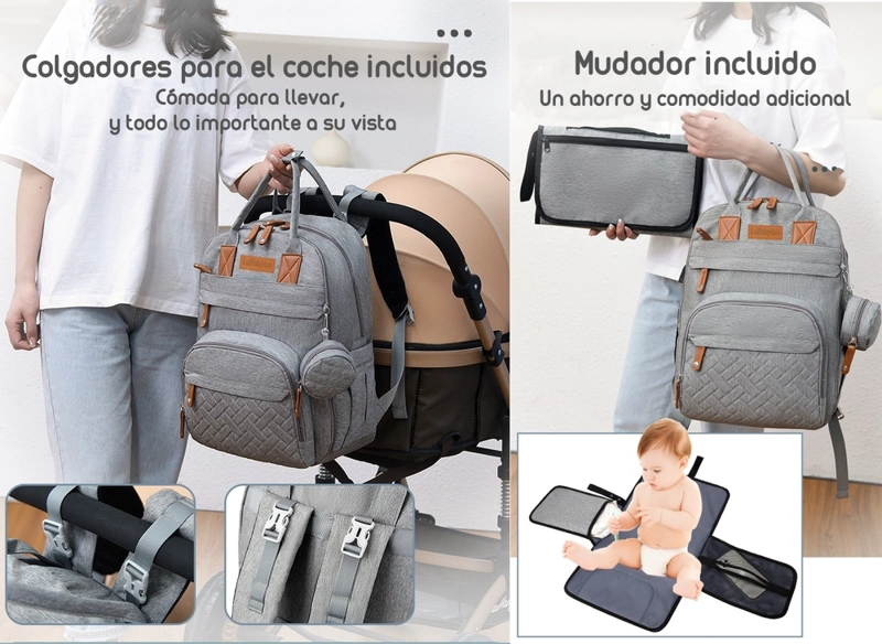 MOCHILA MATERNAL CON MONEDERO Y COLGADOR LUBABYCAS AZUL - 3