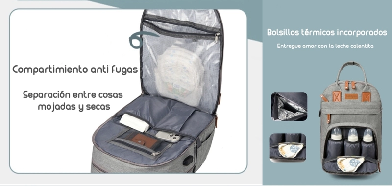 MOCHILA MATERNAL CON MONEDERO Y COLGADOR LUBABYCAS AZUL - 5
