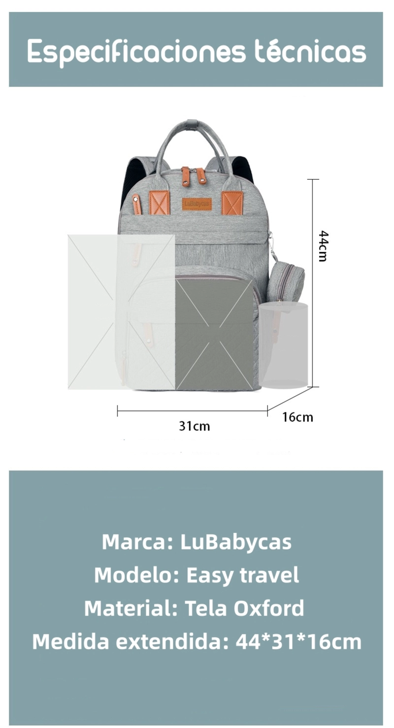 MOCHILA MATERNAL CON MONEDERO Y COLGADOR LUBABYCAS AZUL - 6